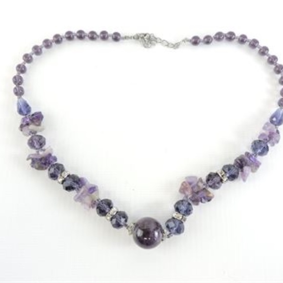 Amethyst and Rhinestone bead necklace - Picture 3 of 6